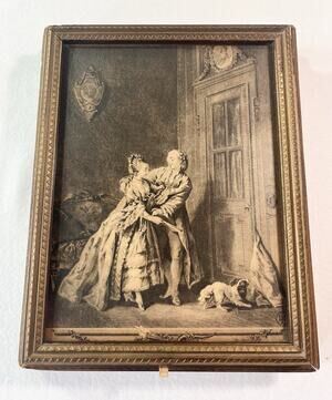 Antique Wooden Jewelry Box With Rococo Print